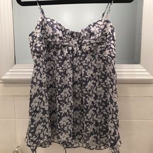 Floral Sky blue and white flowy tank top.